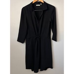 Babaton Aritzia Midi Dress Womens M Black Drawstring Waist 3/4 Sleeve Chic